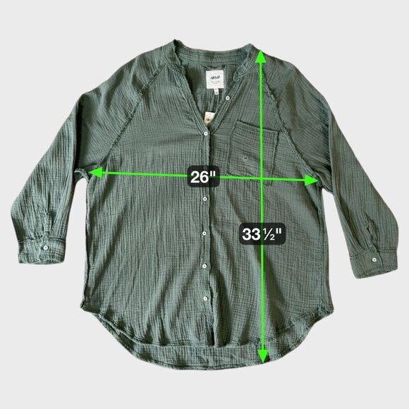 Aerie American Eagle Shirt Green Women's Medium Gauze Button-Up 100% Cotton NEW - Picture 14 of 14